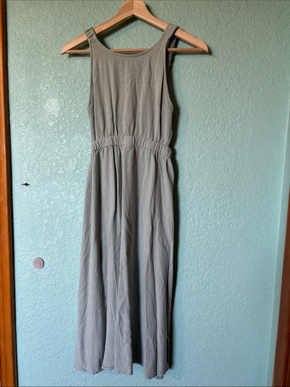 Altar'd State Sage Green Rayon Linen Tank Maxi Dress Women’s Size Small Good